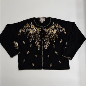 Heirloom Collectables Embroidered Floral Cardigan Sweater Lg Boho Cottagecore